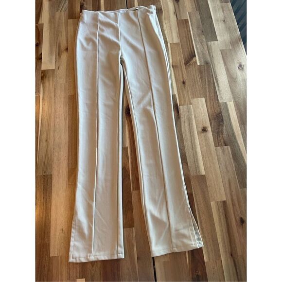 Anthropologie En Saison Cream/Ivory Slim Seamed Slit Hem Pants - Picture 3 of 8